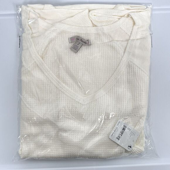 Free People Santa Clara Thermal Top Sz S Alabaster White Oversized Waffle Knit - Picture 5 of 9